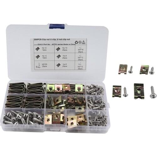 200pcs No.6，No.8, No.10, No.12, M3x12, M4x12, M4x16, M5x20 U Nuts Set