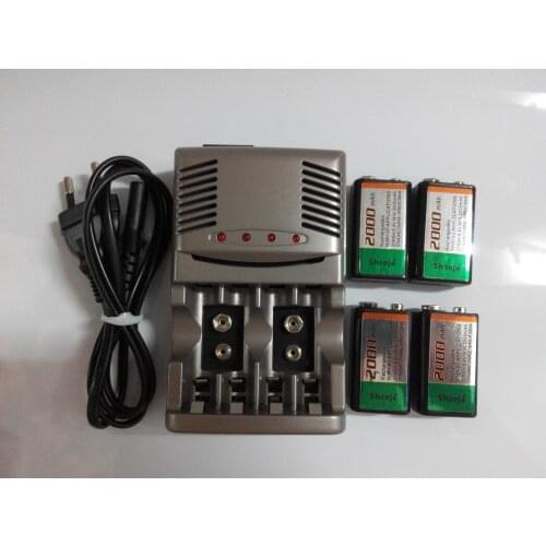 High quality 4PCS 2000mah 9V NiMH rechargeable battery + 1pcs Universal 9v aa aaa battery charger