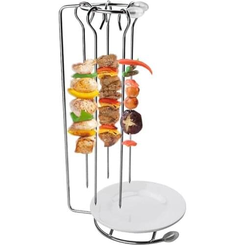 4pcs Stainless Steel BBQ Skewers with Grill Rack Holder set Kabob Barbecue Skewer Needle Grilling BBQ Accessories Kitchen Tools