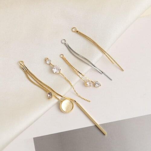 6pcs Copper-plated New Long Tassel Dangle Earrings for Women double ring inlaid zircon tail chain diy jewelry accessories