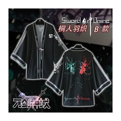 Anime Sword Art Online SAO Kirigaya Kazuto Kirito Cloak Yukata T-shirt Pants Shoes Cosplay Costume Kimono Casual Haori Halloween