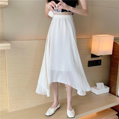 Irregular A-Line Skirt Female Summer 2021 New Korean Solid Color High Waist Slim Skirt Long Casual Skirt Lady Girlfriends Outfit