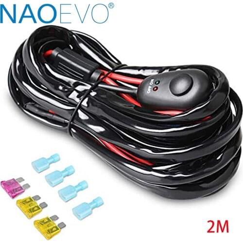 NAOEVO Car LED Light Bar 2M Wire Harness Kit 2 Leads 12V 24V Switch Power Relay Blade Fuse for Auto Offroad Led Work Light