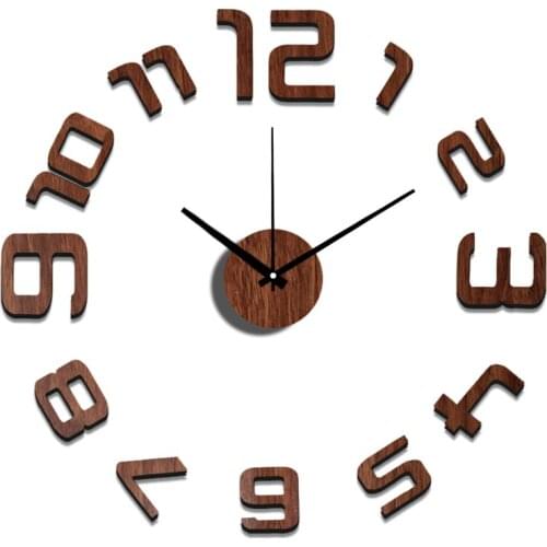 Large decorative wall clocks10EW109 Fashion sticker EVA numerals kitchen wall clock Wood colour 3d diy wall clock big