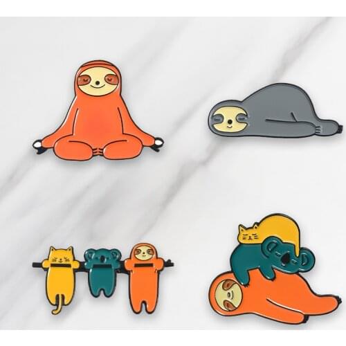 Cute Animal Enamel brooch Sloth Koala Cat Lapel pin Denim Jeans shirt bag Cartoon Jewelry Gift for Kids Friends
