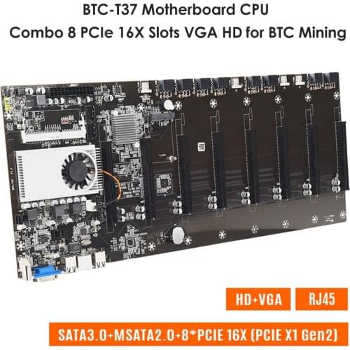 BTC-T37 Mining Machine Motherboard CPU PCI Express 16X 8 Graphics Card Plug DDR3 Memory ETC Miner Board Supports HDMI-compatible