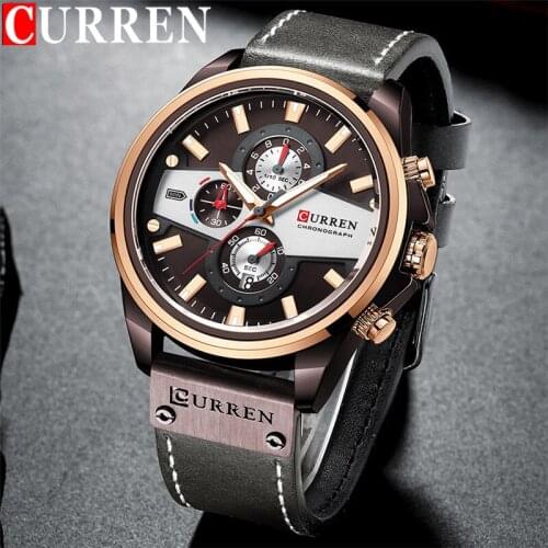CURREN Man WristWatch Chronograph Calendar Sport Men Watch Military Army Top Brand Luxury Grey Genuine Leather Male Clock 8394