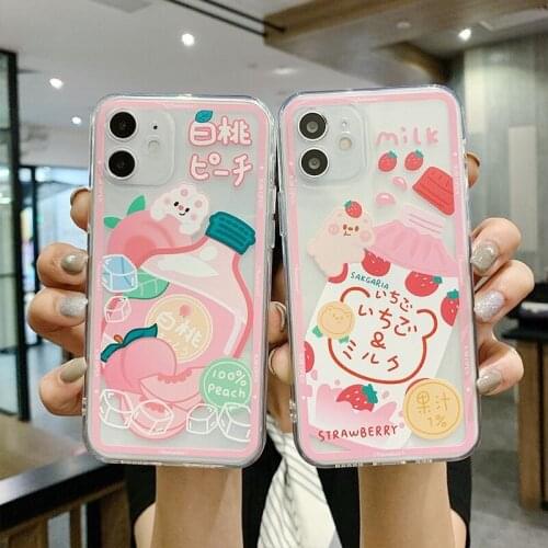Kawaii japanese summer cartoon fruit drink phone case for iphone 12 11 pro max x xs max xr 6s 7 8 plus se2 case soft tpu cover