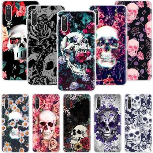 Floral Sugar Skull Flower Phone Case For Xiaomi Mi Note 10 11 9 8 10T 9T CC9 A1 A2 A3 5X 6X Pocophone F1 X3 F2 Pro Lite Coque Co
