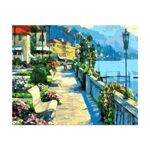 Seaside Resort Digital Diy oil painting by numbers wall decor on canvas oil paint coloring by number drawing