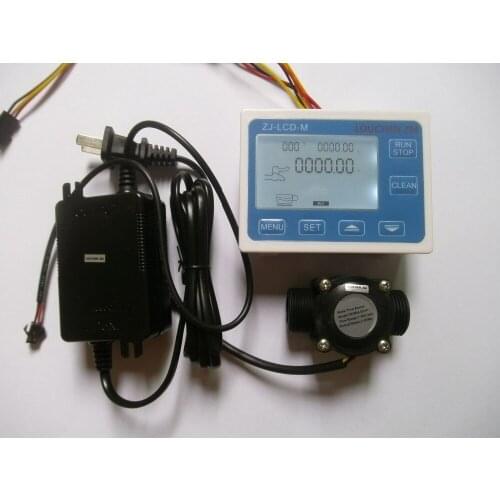 G3/4" Flow Water Sensor Meter+DigitalLCD Display Quantitative Control 1-60L/min + power Adapter