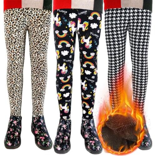 Kids leggings for girls warm pants skinny velvet lined warm trousers teenager clothing unicorn leopard children leggins winter