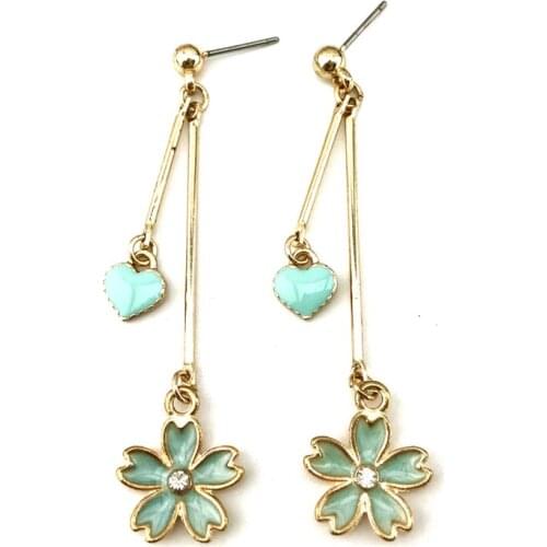 Girl Special store Long Sweet Enamel Flower Heart Pendant Hanging Earrings brincos Female earing