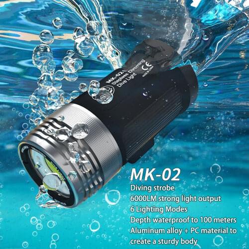 IPX8 PC110 + Aluminum Alloy LED Video Light Waterproof Depth Up 100M/328ft MK-02 Diving Flashlight For Underwater Video Lighting