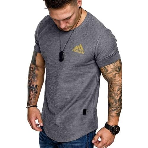 New Mens T-Shirt Slim Fit O-neck Short Sleeve Muscle Fitness Casual Hip Hop Cotton Top Summer Fashion Basic T-Shirt Large Size