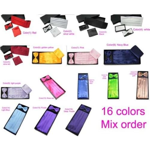 1 set of Cummerbunds Bow Tie and Pocket Square For Wedding Graduation, 16 Colors To Choose