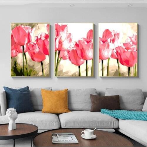 Gatyztory 3pcs Tulips Paint By Numbers For Adults Children Flower HandPainted Oil Painting Canvas DIY Gift Home Decor 4050cm