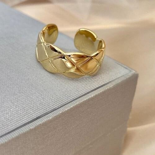 Classic Rhombic Cross Gold Plated Ring for Men Woman 2021 Korean Fashion Jewelry Student Girls Party Gift Finger Accessories