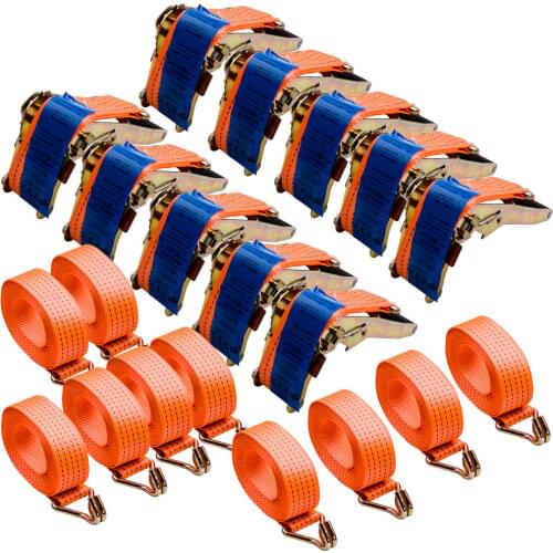 10pcs 50MM 5Metre 4 Ton Recovery Ratchet Strap 4KG 4T Tie Down Claw J Hook New