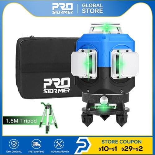 16 Lines 4D Laser Level Green Line Horizontal Vertical Cross Lines Auto Self-Leveling Indoors Outdoors Laser Level By PROSTORMER