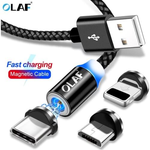 OLAF Magnetic Cable For iPhone Xs X 8 7 Plus Magnetic Charger Micro USB Type C Cable For Xiaomi Samsung S9 S8 Huawei Mate 20 Pro