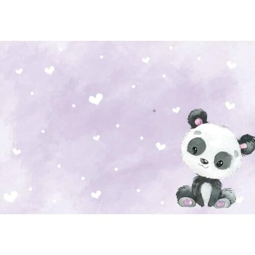 Cute Panda Baby Shower Backdrop Purple Photography Background Celebration Photo Booth Studio Decor