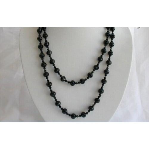 Vogue popular long 50" 10mm round black crystal necklace