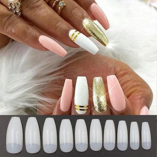 New 500pcs Square Half Tips Long Ballerina False Nails High Quality Transparent Natural DIY Artificial Plastic Nail Art Tip