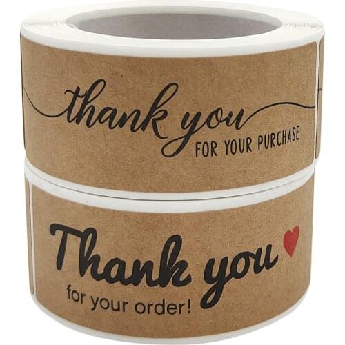 120pcs/roll Rectangle Kraft Paper Stickers Thank You For Your Order Stickers Gift Packaging Decorations Envelope Sealing Labels