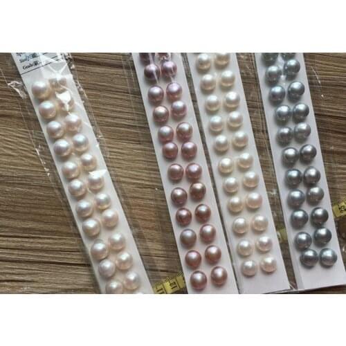 Genuine Natural Pearl AA 11-12-13.5mm White pink purple gray Button Freshwater Pearl Half Drilled Hole Loose Beads DIY