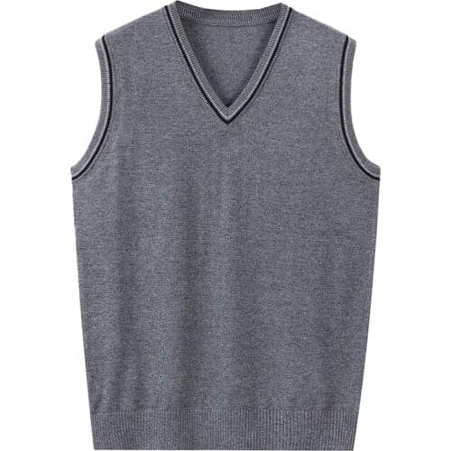 2021 New Autumn Mens Sweater Vest Fashion Elderly V-neck Sleeveless Vest Neckline Striped Wool Sweater Vest Men Clothing