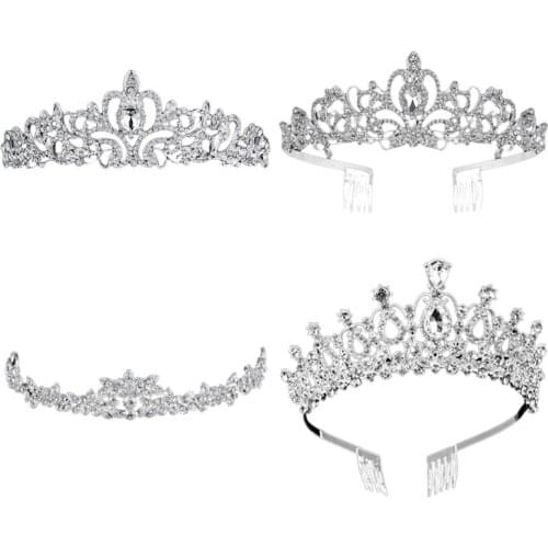 2021 New Women Kids Tiara Crowns with Comb Pins Imitation Crystal Glitter Rhinestone Headband Wedding Bridal Prom Party Jewelry