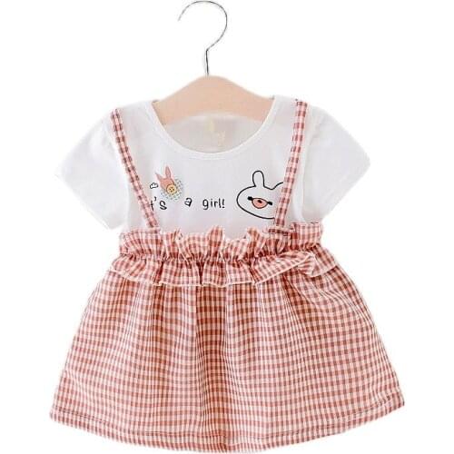 Unini-yun New Style 2021 Hot-sale Toddler Outfits Cotton Short Sleeves Baby Girls Toddler Infant Clothing Kids Striped Dresses