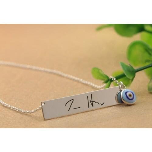 Evil Eye Signature Charm Necklace Personalized Silver Necklace For Women 925 Solid Silver Name Lucky Necklace
