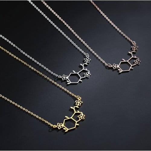 Cxwind Serotonin Molecule Pendant Necklace Charm Geometric Chemistry Stainless Steel Choker Jewelry Gift For Women collier