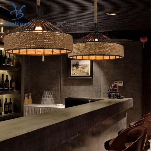 E27 Base Manila Rope Twined Pendant Lightpshade Frame Iron Wire Ceiling Chandelier Hanging Lightshade