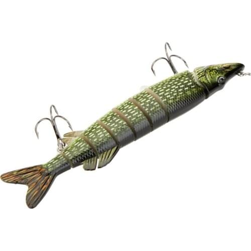 20cm 40g Lifelike Multi-jointed 8-segement Pike Muskie Fishing Lure Swimbait Crankbait Hard Bait Fish Hook Tackle ArmyGreen #8
