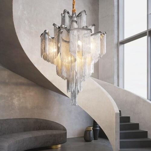 Nordic Luxury LED Pendant Light Hotel Hall Castle Decoration Lamp Chain Fringed Large Pendant Hanging Lamps for Home Living Room
