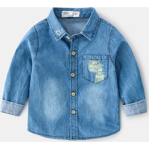 Boys Shirt 2020 Spring Autumn New Toddler Boys Denim Shirt Kids Boys Long Sleeve Turn-down Collar Tee Shirts Boys Blouse 2-7Y