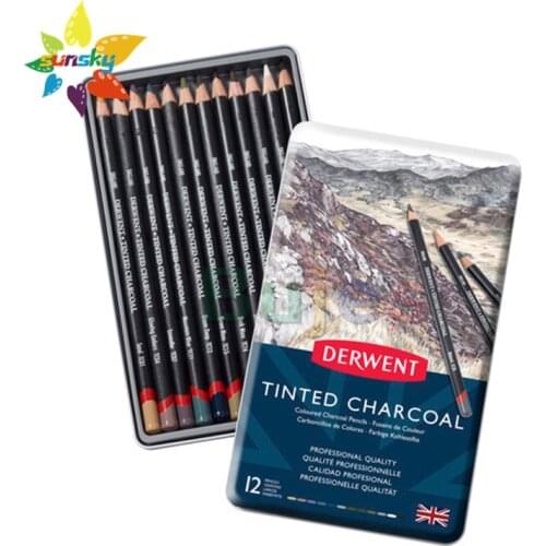 Original UK Derwent Tinted Charcoal 6/12/24 Natural color charcoal lead pen 4mm sketch hand drawing professioanl art supplies
