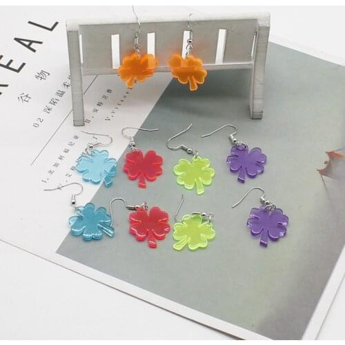 1 pair of girl multi-color four-leaf clover acrylic earrings Korean version creative simple and cute jewelry fashion flower pend