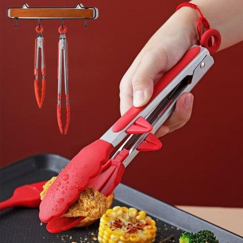 9"12" Silicone Food Tong Stainless Steel Kitchen Tongs Non-Slip Cooking Clip Clamp BBQ Clip Grill Salad Tool Kitchen Accessories