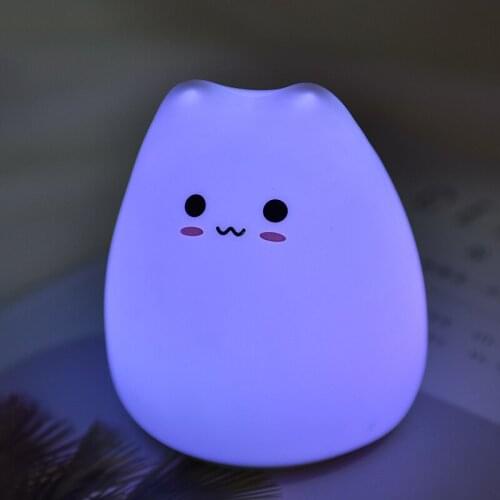 LED Night Lamp Touch Sensor Cat Silicone Animal Light Changing Color Light Sleepping Creative Bedroom Desktop Decor Lamp