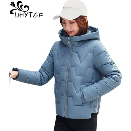 UHYTGF Thicken down jacket winter parka coat women Hooded Cold-proof student warm short coat Casual plus size parkas mujer 291