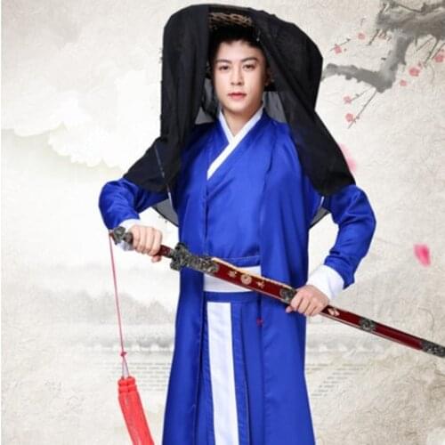 Vintage Blue Warrior Costumes For Men Ancient Dynasty Swordsman Clothing Hanfu Halloween Cosplay Soldier Clothes