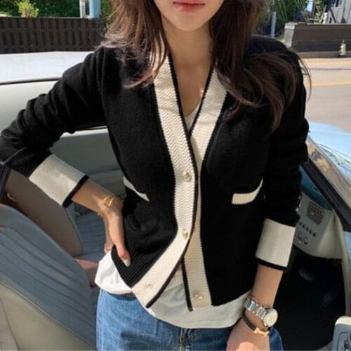 Vintage Ladies Knitted Cardigans Sweaters Women Long Sleeve V-neck Korean Office Fashion Slim Tops Cardigans 2020 Autumn Winter