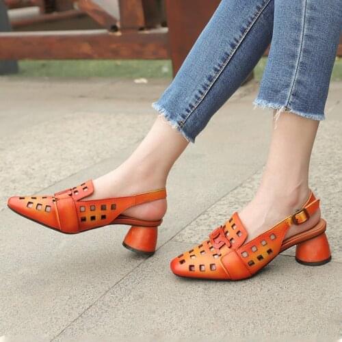 YourSeason Genuine Leather Vintage Ladies Summer Shoes 2021 New Hollow Concise Women Casual Platform Buckle Strap Sandals