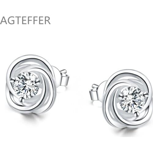 AGTEFFER 925 Sterling Silver Geometric AAA Zircon Earrings High Quality Charm Women Fashion Jewelry Wedding Party Gift