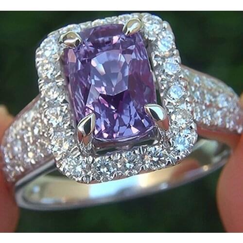 Hot Sale New Double-layer Tiger Claw Square Purple Zircon Female Wedding Ring European and American Fashion Prom Gift Jewelry