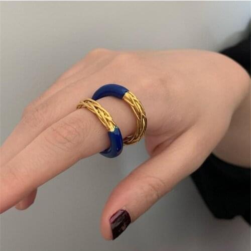 ZN Unique Gold Color Branch Twist Half Enamel Asymmetric Rings For Women Open Adjustable Metal Dripping Oil Finger Ring